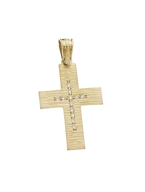 Σταυρός Τριάντος Βαπτιστικός Χρυσός Κ14 με Ζιργκόν