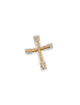 Σταυρός με Διαμάντια Βάπτισης Χρυσός 18Κ Δίχρωμος