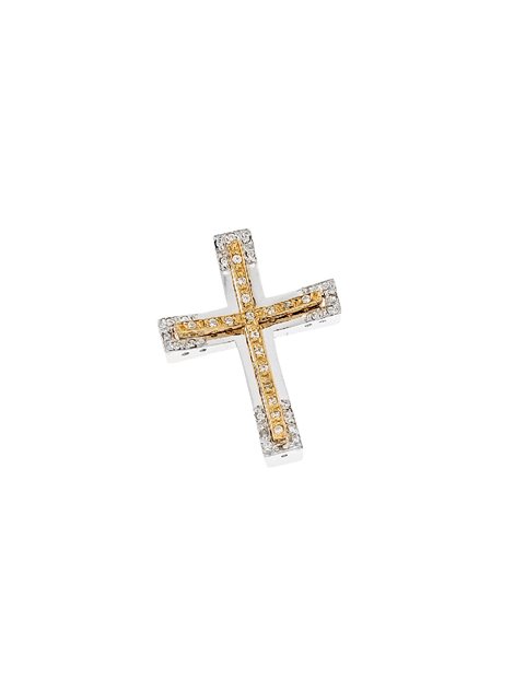 Σταυρός με Διαμάντια Βάπτισης Χρυσός 18Κ Δίχρωμος