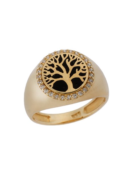 Δαχτυλίδι Σεβαλιέ Κ14 Κίτρινο με Ζιργκόν & Σμάλτο