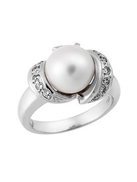 Δαχτυλίδι Κ18 Λευκό με Διαμάντια & Μαργαριτάρι