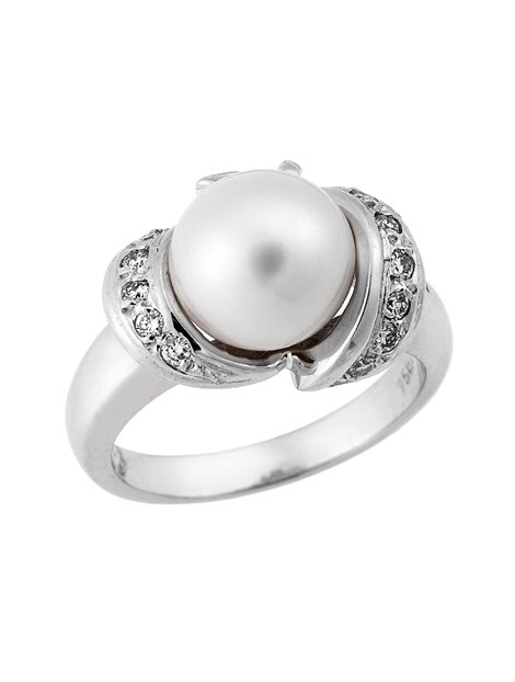 Δαχτυλίδι Κ18 Λευκό με Διαμάντια & Μαργαριτάρι
