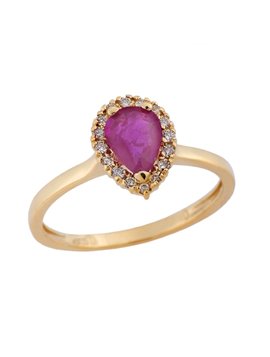 Δαχτυλίδι Ροζέτα Κ18 Κίτρινο με Διαμάντια & Ρουμπίνι