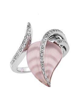 Δαχτυλίδι Κ18 Λευκό με Διαμάντια & Ροζ Quartz 