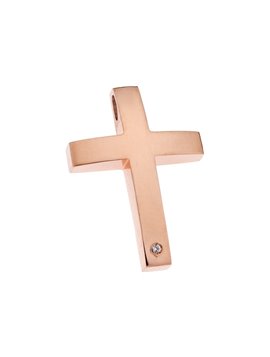 Ροζ Χρυσος Σταυρός Βαπτιστικός Κ14 με Ζιργκόν