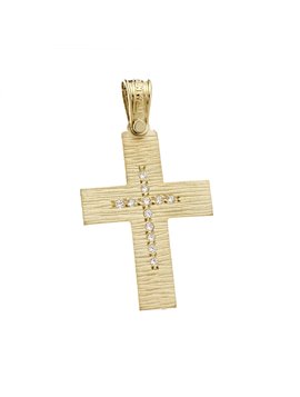 Σταυρός Τριάντος Βαπτιστικός Χρυσός Κ14 με Ζιργκόν
