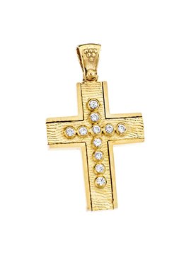 Σταυρός Χειροποίητος-Βυζαντινός Χρυσός 14Κ με Ζιργκόν