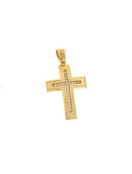 Σταυρός Βάπτισης Χρυσός 14Κ σε Κίτρινο Χρώμα με Ζιργκόν